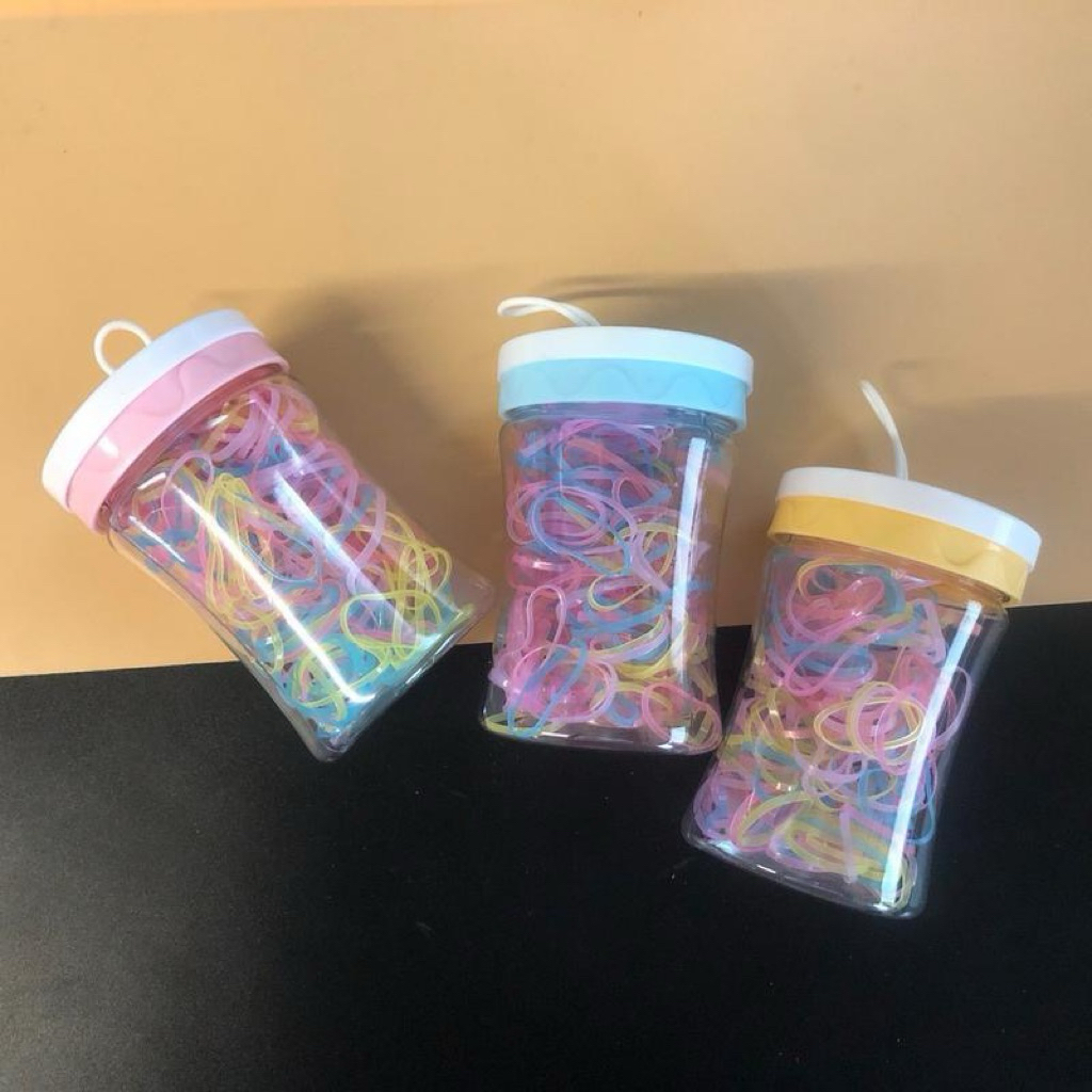 (ยกโหล 12 ชิ้น) No.405  ยางมัดผม คละสี แบบกระปุก หัวการ์ตูน ลายน่ารัก สุ่มแบบ/คละสี