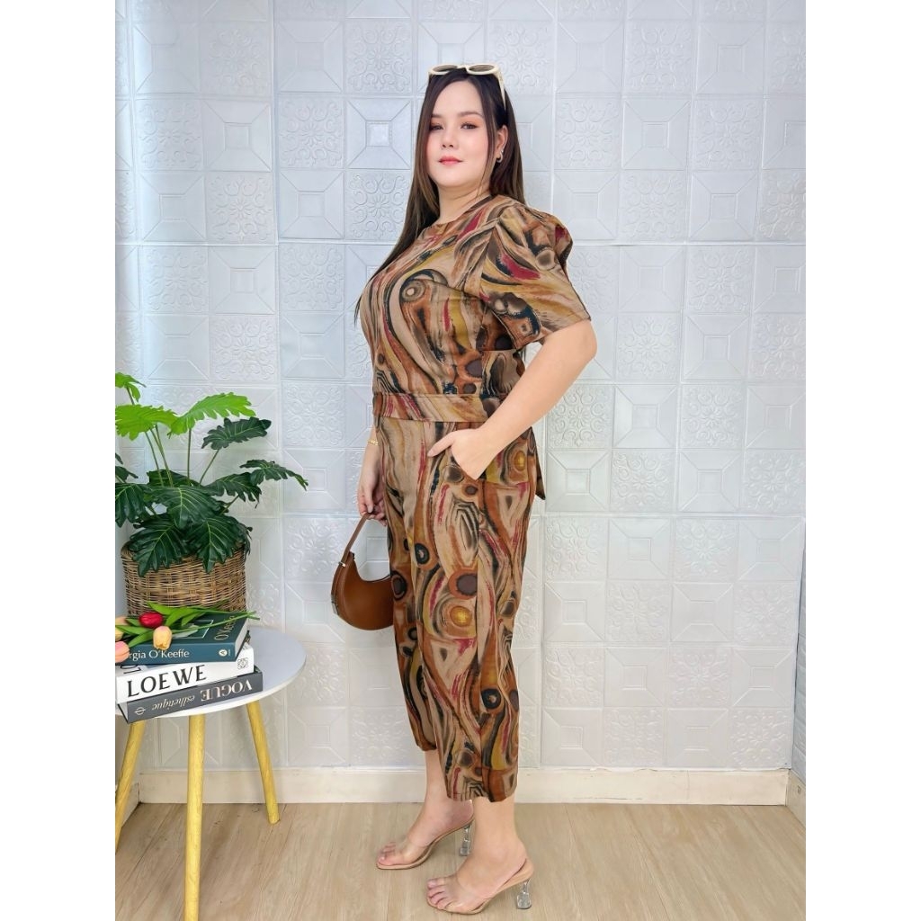 ชุดเซตสาวอวบอ้วน Miss M.A.Closet สาวพลัสไซส์ 2 ชิ้น เซตเสื้อผูกโบว์หลัง+กางเกงขายาว Lady ผู้หญิง Clothing Women - รูปที่ 5