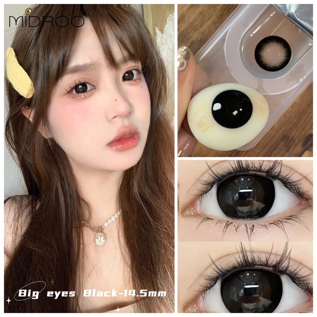 💄Midroo 【COD】เลนส์ธรรมชาติขนาดบิ๊กอาย Big Eye Black 14.5mmคอนแทคเลนส์ รายเดือน