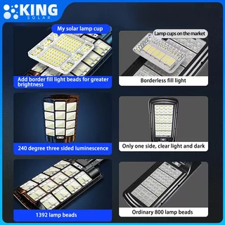 KING ไฟถนนโซล่าเซลล์ 2000W Solar Light IP67 โซล่าเซลล์ ส่งสว่างได้12ชั่วโมง ไฟภายนอกอาค ไฟโซล่าเซลล์