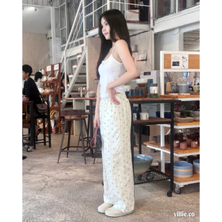 (ขายาว) villie Blossom Pants กางเกงขายาวผ้าลูกไม้ลายดอกไม้