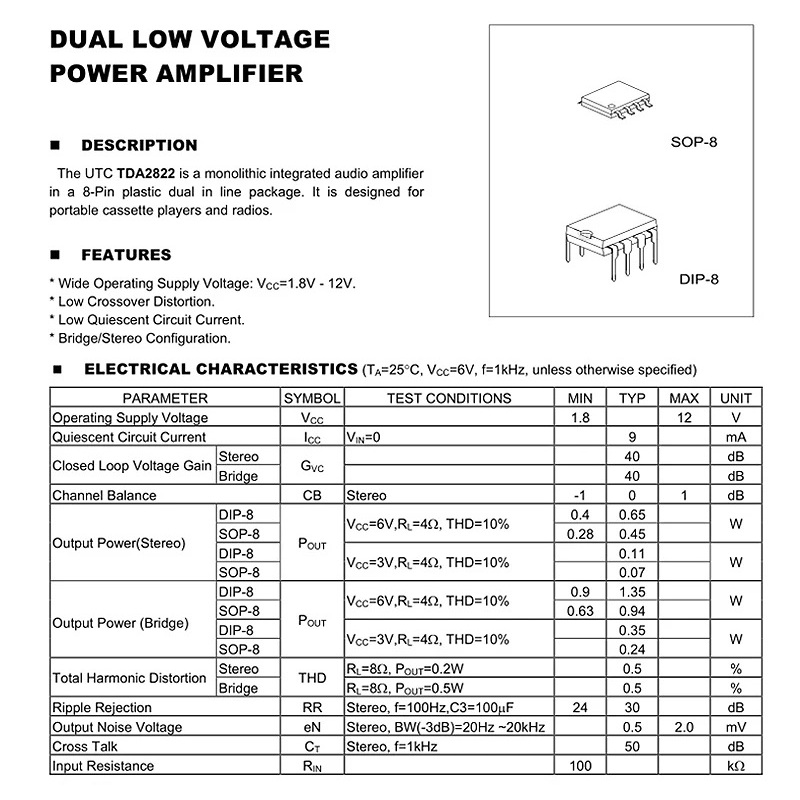 ไอซี IC วงจรรวม Integrated Circuit เครื่องขยายเสียง TDA2822M SOP8 #SOP-8 (1 ตัว) - รูปที่ 3