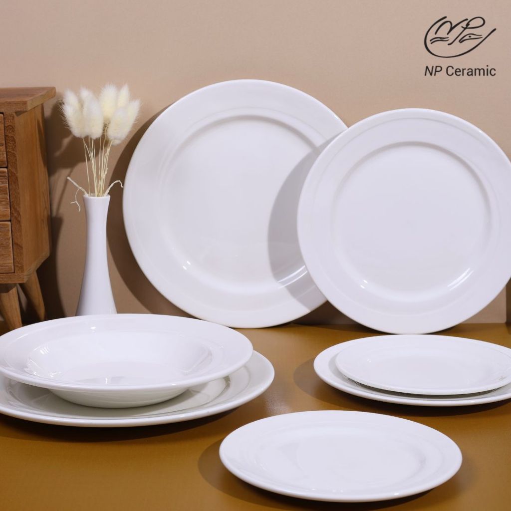[ลดสูงสุด 80%] NP Ceramic จานเซรามิค สีขาว พรีเมี่ยม สวยหรู สำหรับตกแต่งโต๊ะอาหาร