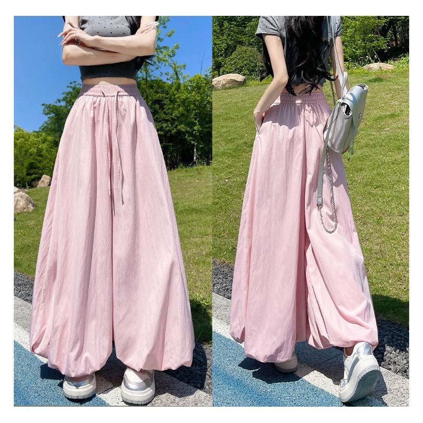 กางเกงขายาวทรงขากระบอก เอวสูง มีกระเป๋าข้าง มีเชือกผูกเอว สำหรับผู้หญิง มีให้เลือก 5 สี