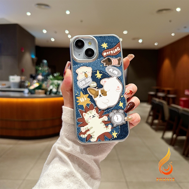 เคสไอโฟน15 สำหรับ iPhone 16 11 13 15 12 14 Pro Max 7 16 8 Plus XR X XS MAX SE 2020 ลูกสุนัขแมวน่ารักสร้อยข้อมือโปร่งใส