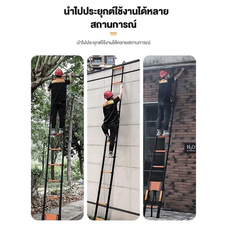 บันได บันไดอลูมิเนียม สามารถรับน้ำหนักได้ 600KG สามารถยืดขึ้นลงได้ 6.0-5.1m บันไดยืดไสลด์ ท่อเหล็กคาร์บอนหนา หนา2.8มม
