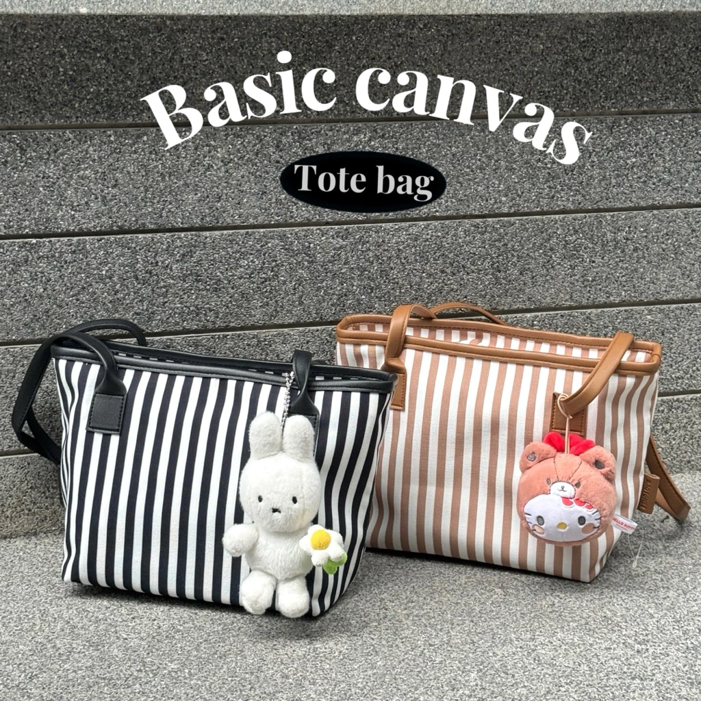 (ปรับผ้าให้นิ่มขึ้น)พร้อมส่ง Basic Canvas กระเป๋าผ้าแคนวาส 🖤🖤
