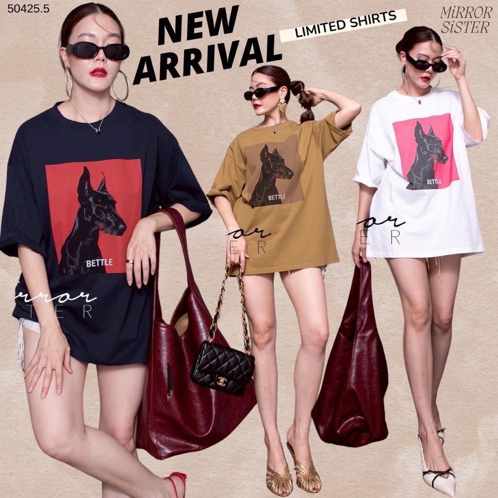 Mirrorsister🏷️50425.5 T-Shirt ลายน้องหมาโดเบอร์แมน โดดเด่นเก๋ไก๋ ทรงUNiSEX