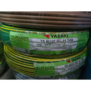 สายไฟ YAZAKI THW 1x10 IEC01 สาย เบอร์10 ยาซากิ กราวด์ เขียว เขียวคาดเหลือง ทองแดง เดี่ยว 10 สายดิน