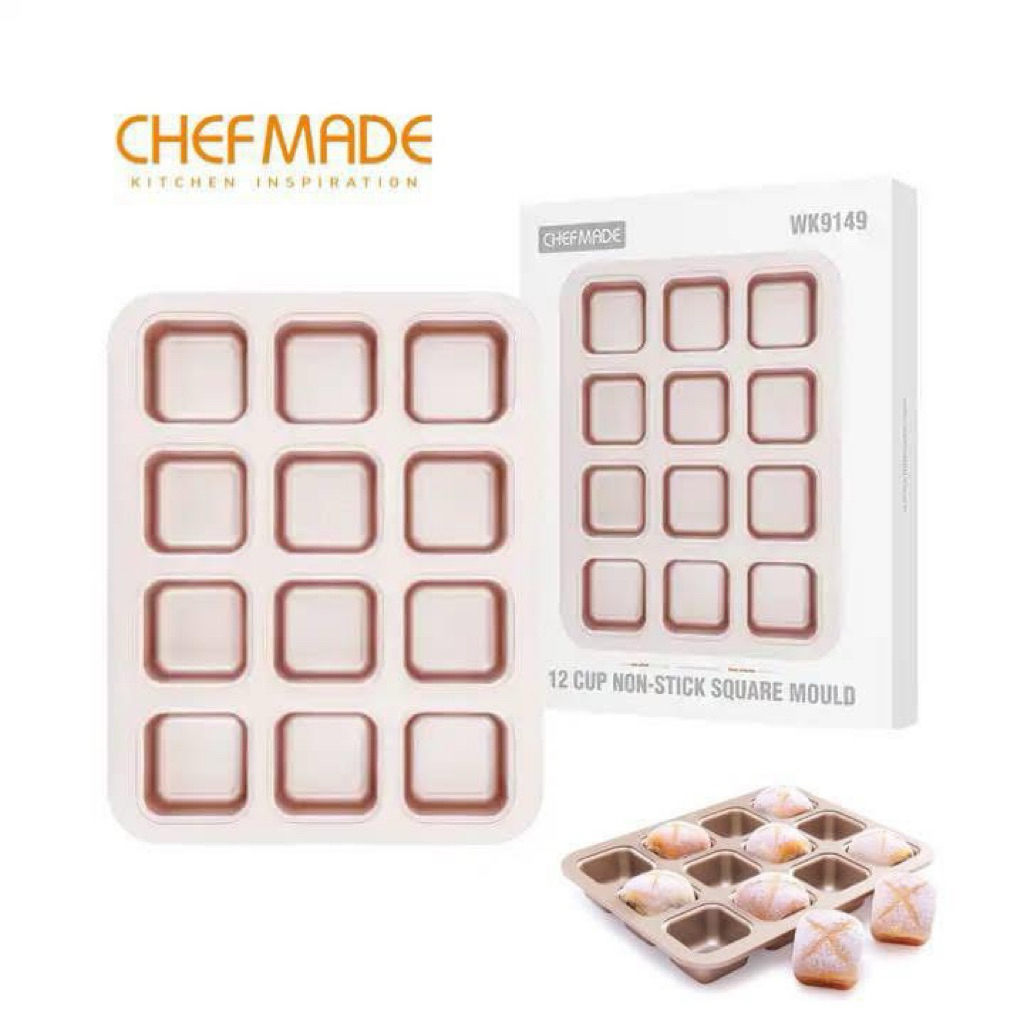 CHEFMADE 12 Cup Non-Stick Square Cake Mould 🟫🥧 พิมพ์อบเค้กบราวนี่ 12 ช่อง สีแชมเปญโกลว์ WK9149