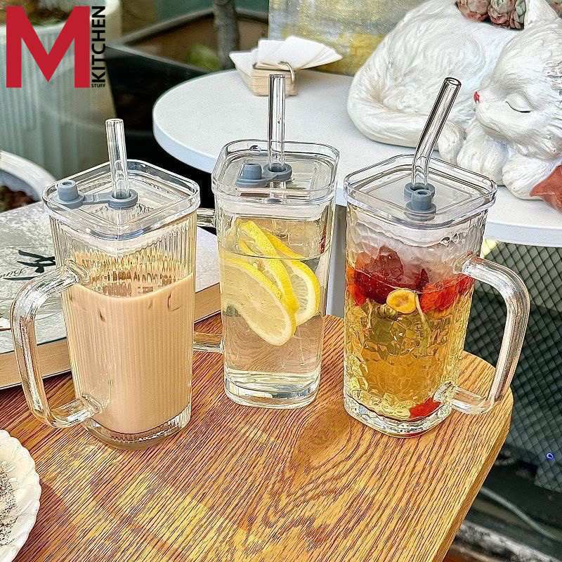 M KITCHEN แก้ว แก้วกาแฟ แก้วน้ำ มีฝาปิด พร้อมหลอด ขนาด 260/450ml (A0)