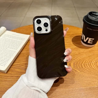 🔥Max🔥 กันกระแทก ลายพลีท ซิลิโคนนิ่ม เคสโทรศัพท์มือถือ 3D สีน้ําตาลแวววาว สําหรับ IPhone 11 12 13 14 15 Pro Max 11pro