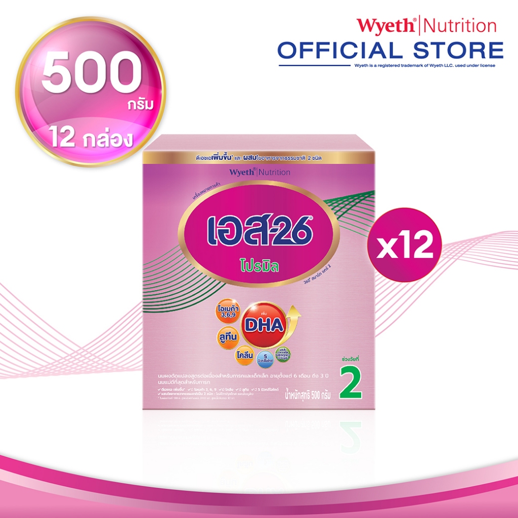 นมผง S-26® PROMIL Smart Care 2™ (500g) นมผง เอส-26 โปรมิล สูตร 2 (500 กรัม) x12 กล่อง