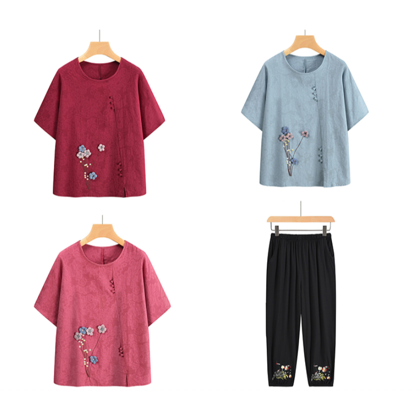( พร้อมส่ง) เสื้อผู้ใหญ่ คอกลม เสื้อคนแก่ กางเกงคนแก่ เสื้อผู้หญิง ส่งไว