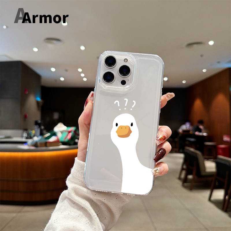 TPU ปุ่มชุบไฟฟ้า🔥 เคสไอโฟน นิ่มกันกระแทก เคสโทรศัพท์ iPhone 11 12 13 14 15 Pro Max XR XS X 7 8Pลูกเป็ดสีขาว