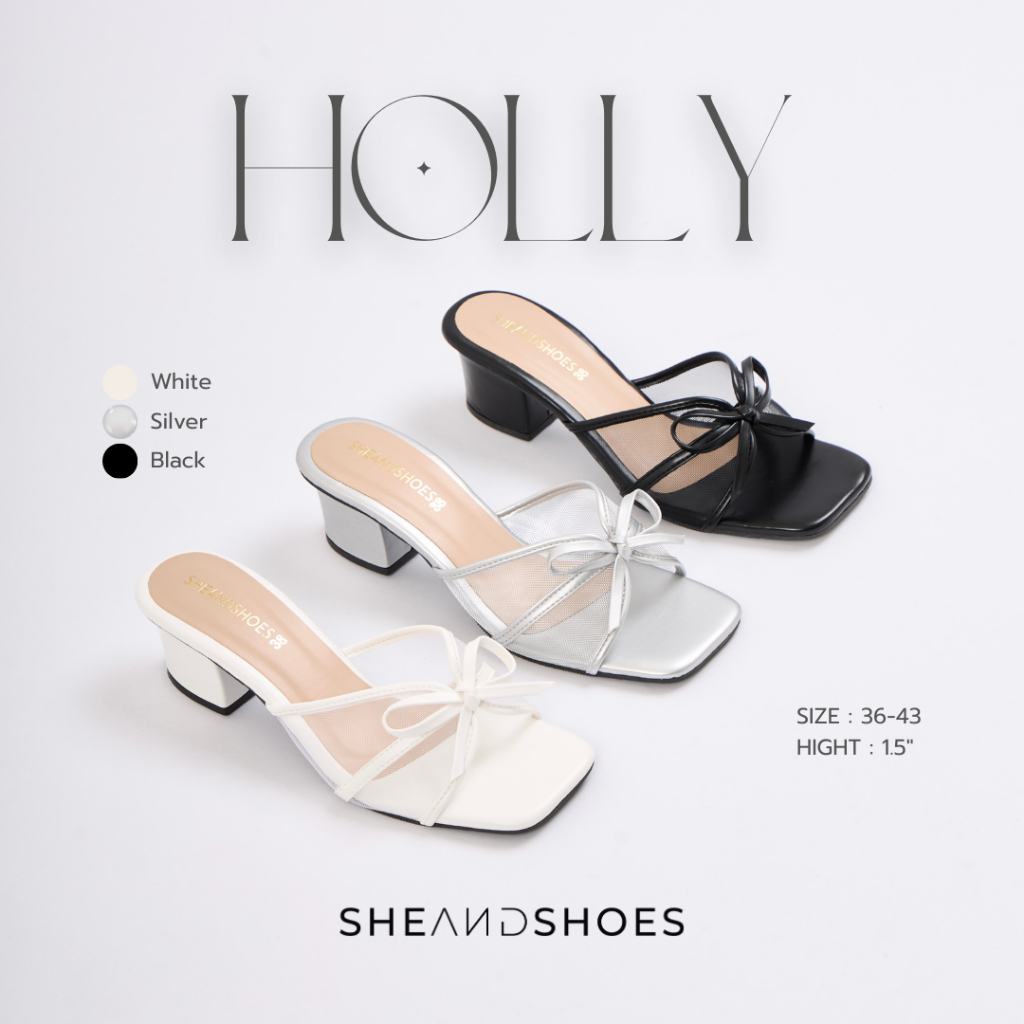 🚗 ส่งด่วน กทม - Holly รองเท้าส้นสูง 1.5 นิ้ว [Sz.36 - 43] ผ้าซีทรู สวยมาก น่ารักที่สุดดด