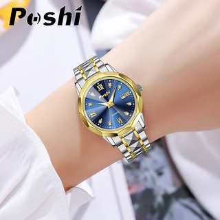 นาฬิกาผู้หญิงควอตซ์แบรนด์เนมสุดหรูจากแบรนด์ POSHI หน้าปัดทรงกลม กันน้ำได้ ดีไซน์เรียบหรู PS992
