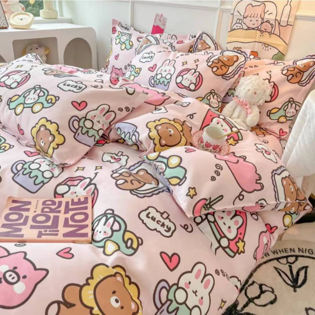 โทนชมพู ชุดผ้าปูที่นอน ครบชุด 6ชิ้น ผ้านวม ผ้าปูที่นอน ปลอกหมอน ส่งจากไทย - รูปที่ 3