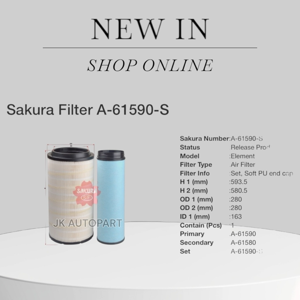กรองอากาศ NISSAN UD370 QUESTER UD รุ่นใหม่ (นอก+ใน) รหัส A-61590-S ยี่ห้อ SAKURA แท้ๆ สั่งเบิกโดยตรง