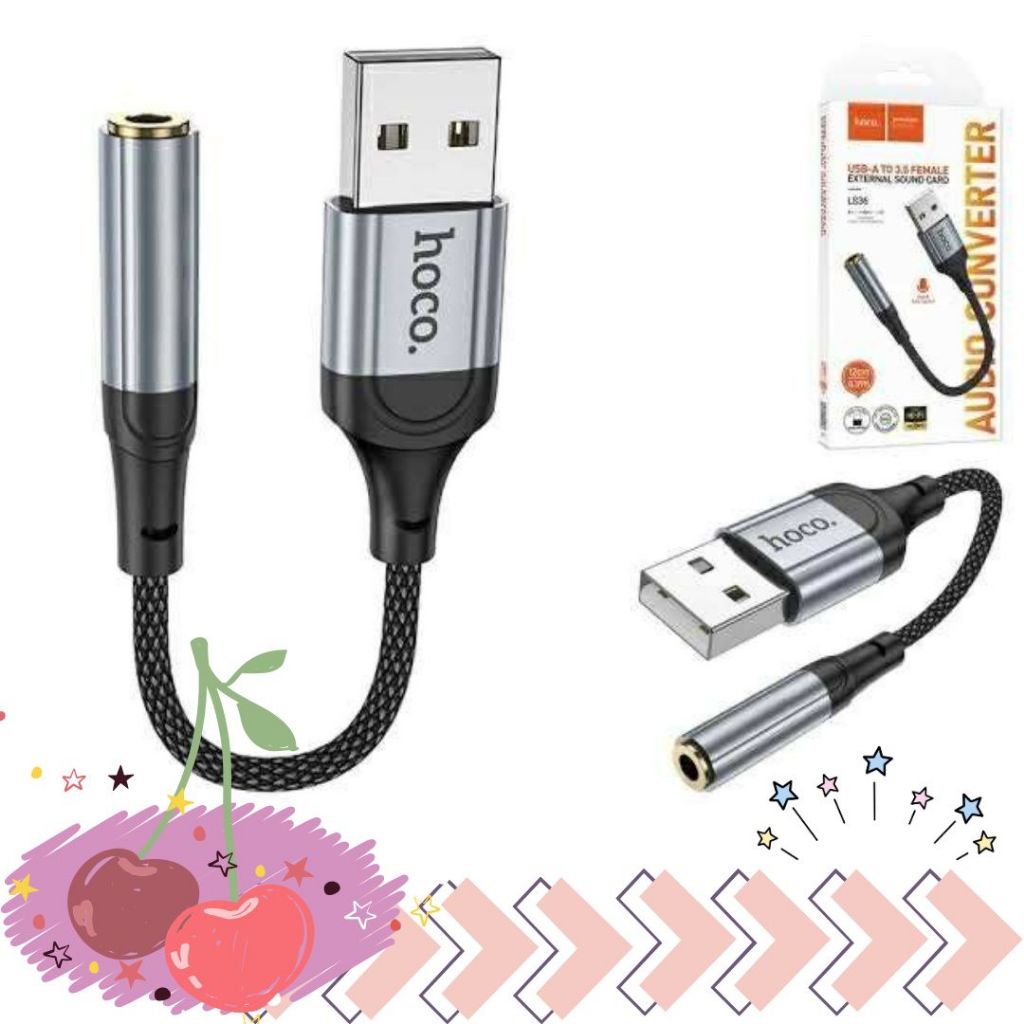 พร้อมส่งจากไทย Hoco LS36 หัวแปลงหูฟัง Aux to USB A รองรับการโทรศัพท์ และควบคุมปุ่มกด