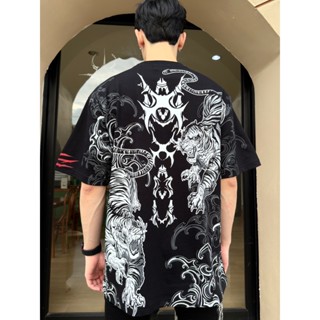 XOM308 เสื้อยืดแขนสั้น เสื้อยืดลายเสือพยัคฆ์ขาว ทรงโอเวอร์ไซ…