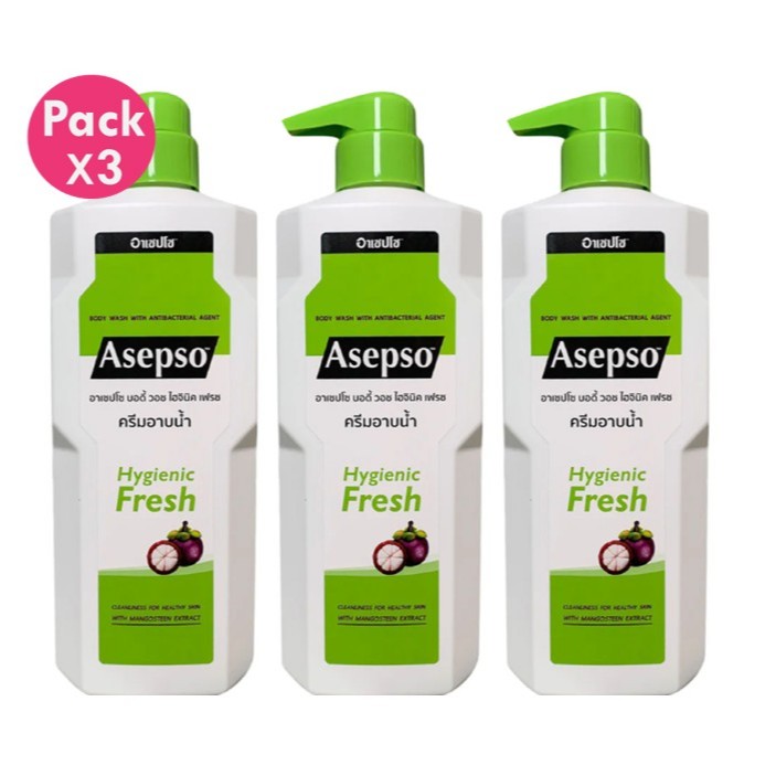 โปรโมชั่น 3 ขวด Asepso อาเซปโซ ครีมอาบน้ำ ขนาด 450/500 มล. จำนวน 3 ขวด