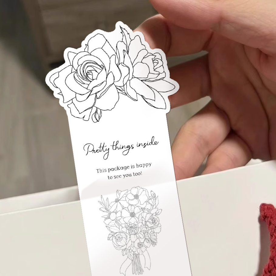 ( LP )  ลายดอกไม้ ติดกล่องของขวัญสีขาวเรียบง่ายแบบมีกาวในตัว ขนาด 6*15 ซ.ม ( 50 ชิ้น )