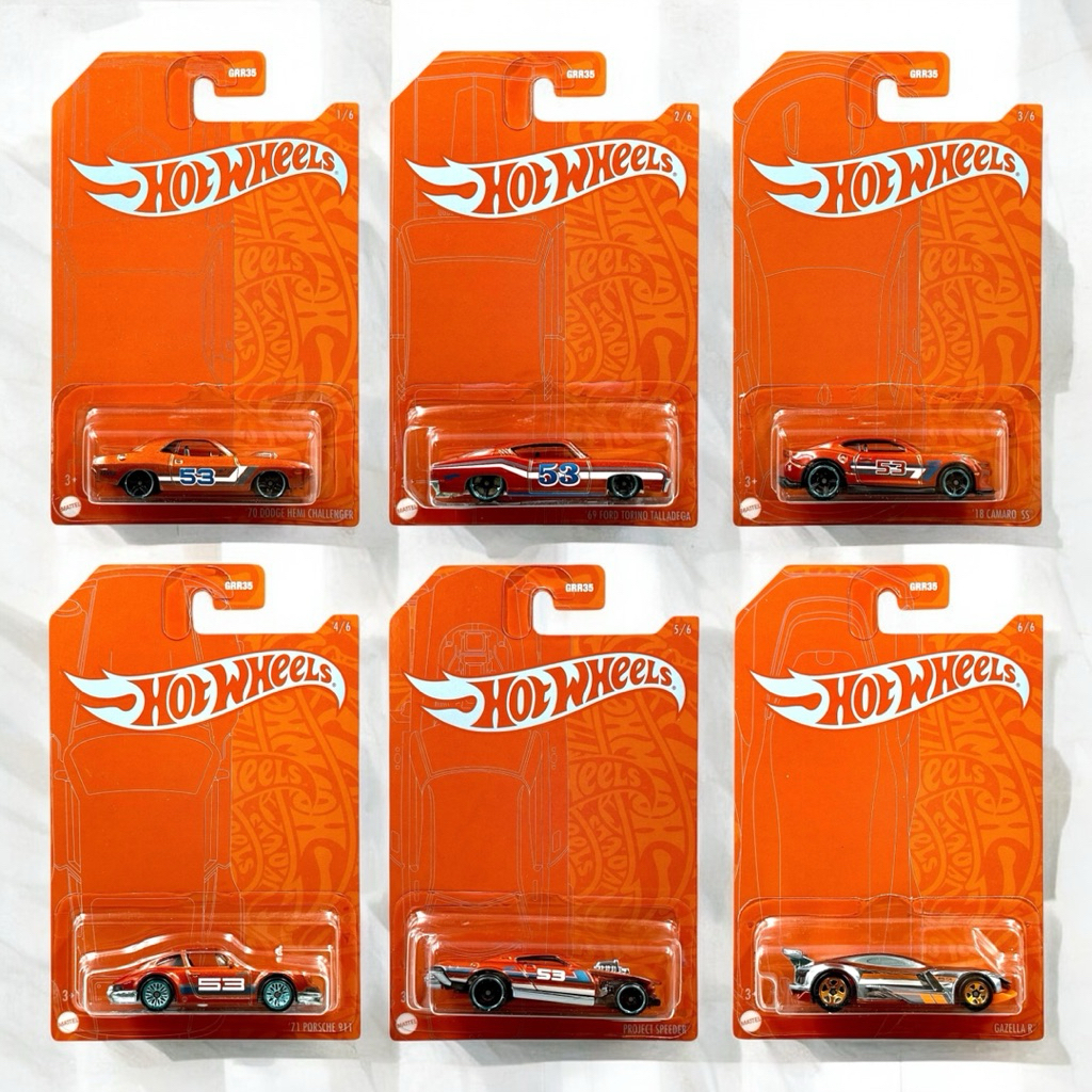 Hotwheels | ชุด Orange & Blue 53th Anniversary Special Edition (Porsche , Camaro , Dodge , Gazella R) สเกล 1:64
