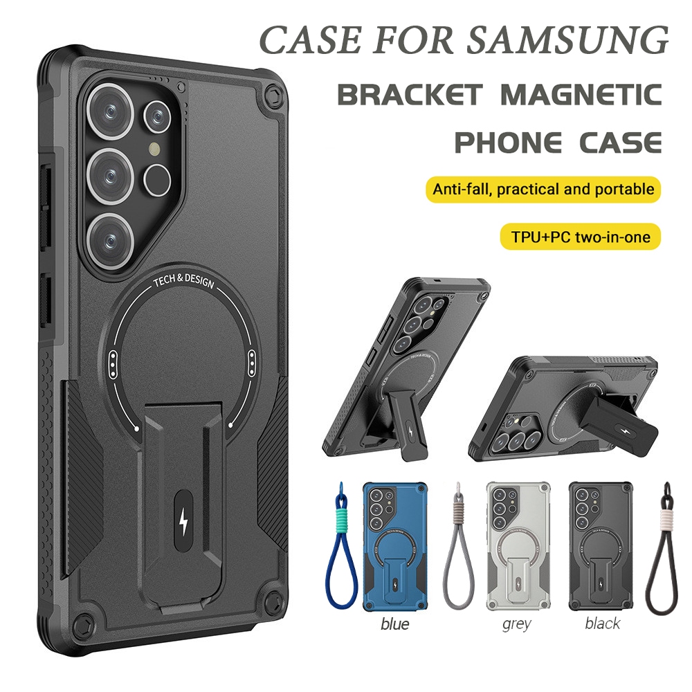COD เคส Samsung A07 A17 A56 A16 A55 A36 A54 A06 A26 S24 S25 S26 Ultra 5G Armor เคสโทรศัพท์แม่เหล็กชาร์จไร้สายพร้อมขาตั้ง