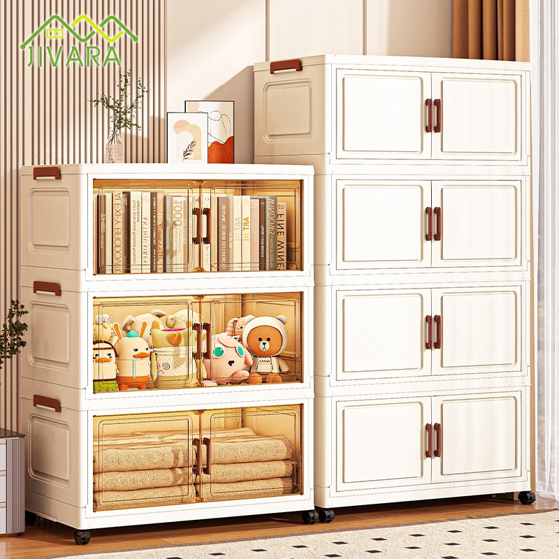 JIVARA ตู้อเนกประสงค์ ตู้เก็บของพับได้ ล้อหมุน 360°+ประตูแม่เหล็ก ตู้เก็บของขนาดใหญ่ / ตู้อเนกประสงค