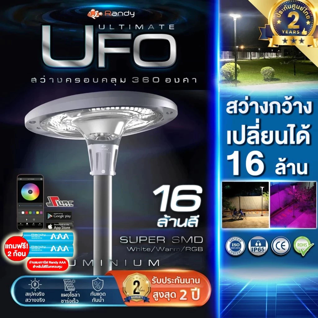 Randy UFO วัสดุอลูมิเนียม ที่สุดของไฟUFO‼ สว่างจุใจ ไฟติดยันเช้า รับประกัน 2 ปี