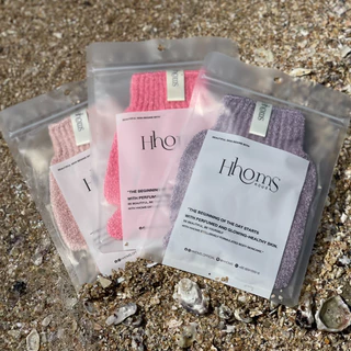 ถุงมือขัดผิวกาย หอมส HHOMS Body gloves scrub ถุงมือขัดตัวHHOMSใบไหมเกาหลี 1 ชิ้น**