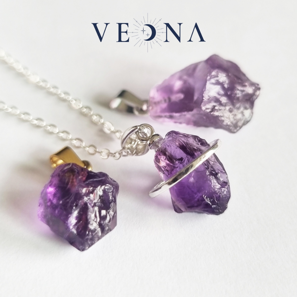 จี้หิน Amethyst หินแท้ | สร้อยคอสีม่วงแห่งความสงบและสบายใจ | เลือกชิ้นได้ (แถมสร้อยฟรี)