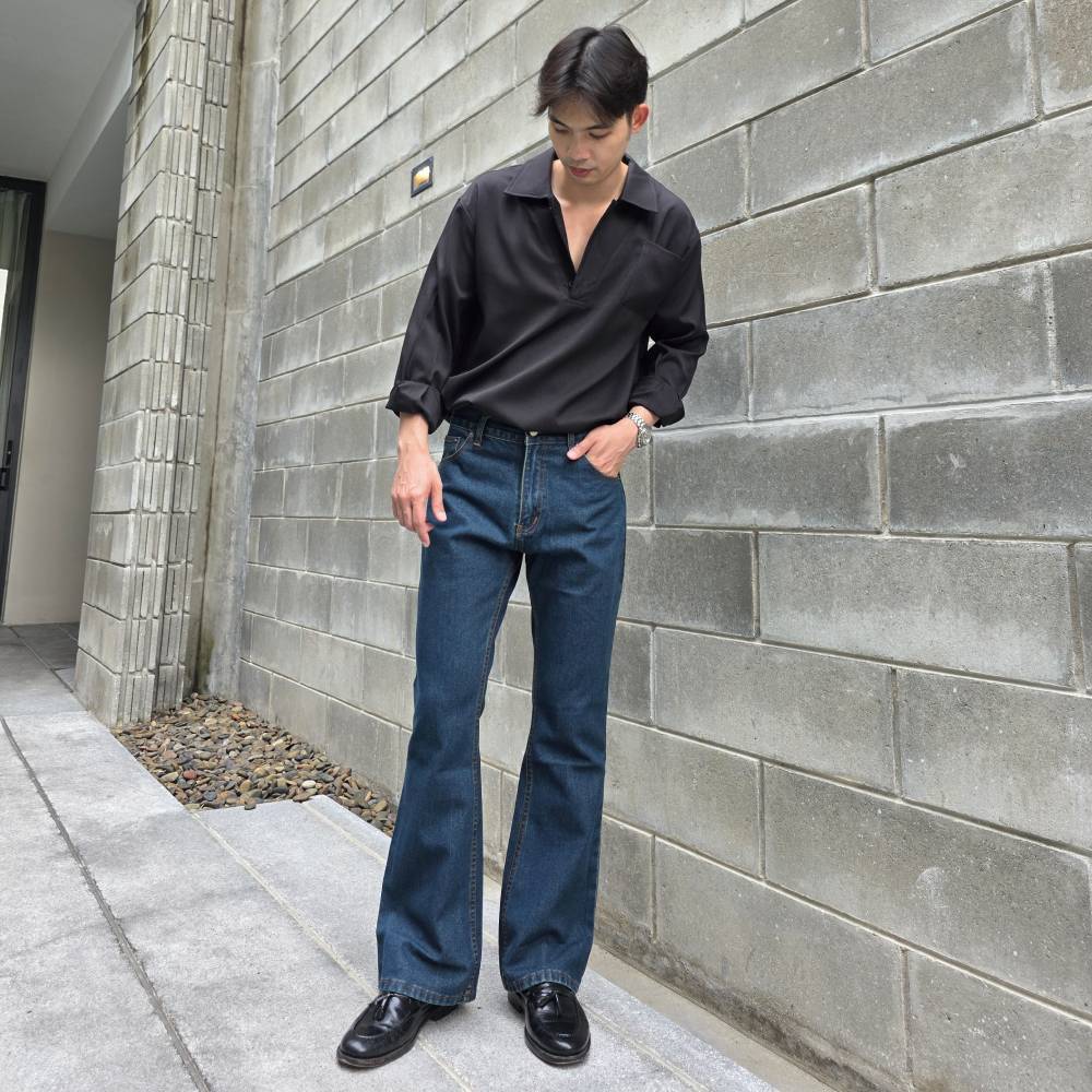 Golden Zebra Jeans กางเกงยีนส์ชายขาม้าสีสนิมเขียว สีฟ้าฟอกขัดด่าง #229GR