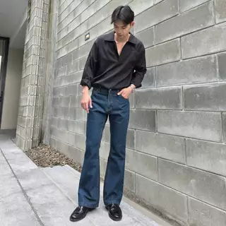 Golden Zebra Jeans กางเกงยีนส์ชายขาม้าฟ้าฟอกขัดด่าง สีสนิมเขียว #339