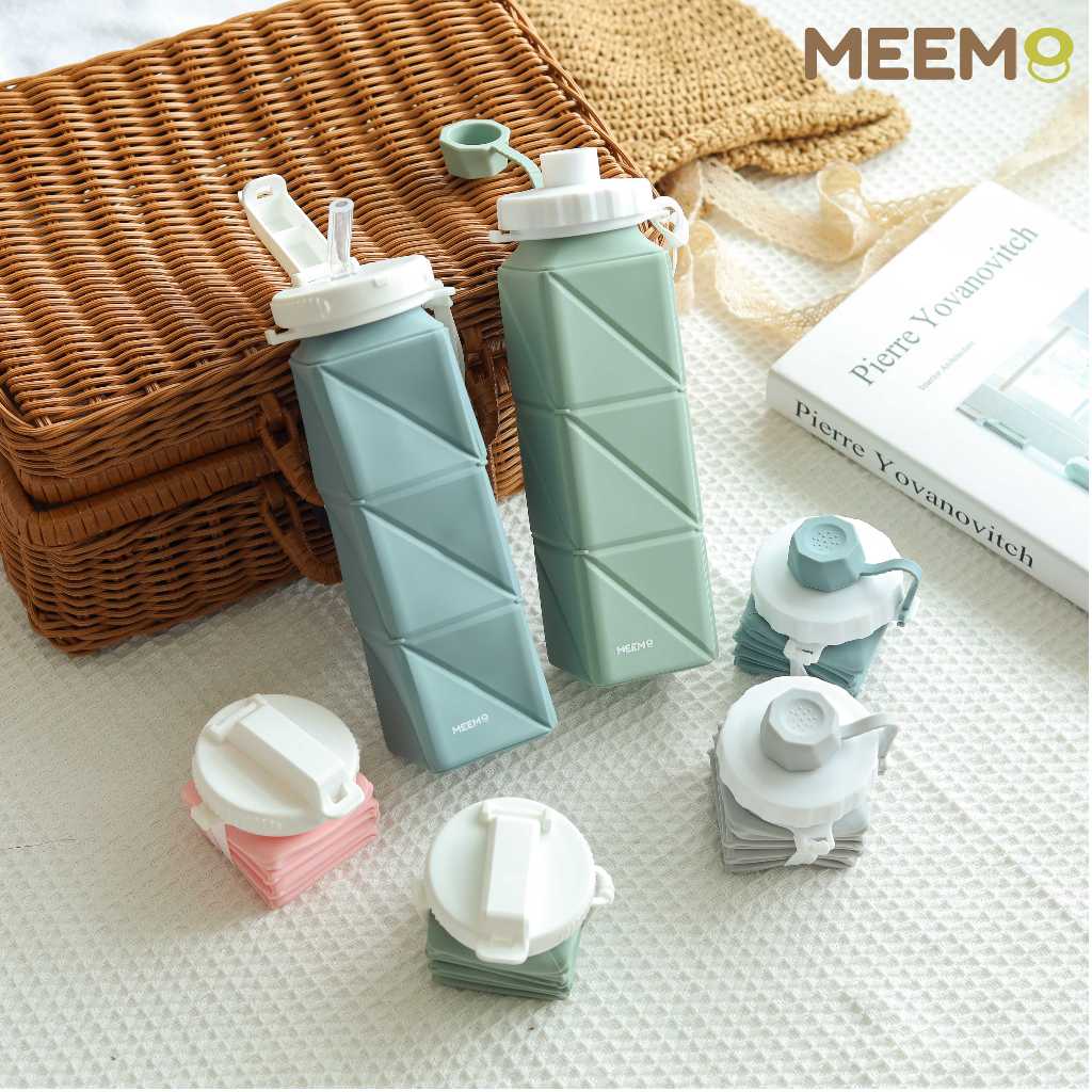 MEEM ขวดน้ำซิลิโคน แบบพับได้ สำหรัพกพา ใช้ได้ทั้งเด็กและผู้ใหญ่