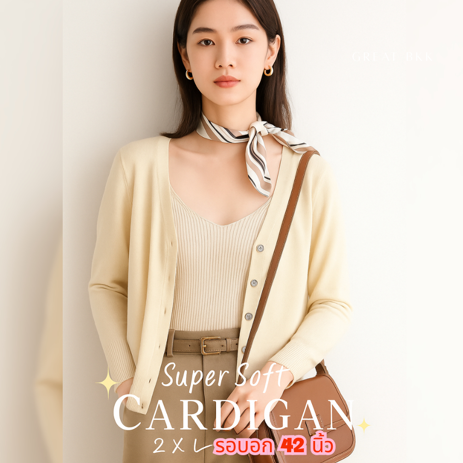 💗พร้อมส่ง✨️ (คาร์ดิแกน คอวี อก42นิ้ว ʕ•ᴥ•ʔつ2XL) เสื้อคลุมไหมพรม ผ้านุ่มนิ่ม แขนยาว กันหนาว cardigan สาวอวบใส่ได้ sweater