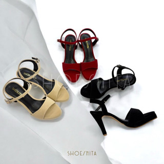 🍷New🍷 รองเท้าส้นสูง รัดข้อเท้า กำมะหยี่ 3.5นิ้ว หนังนิ่ม ทรง…