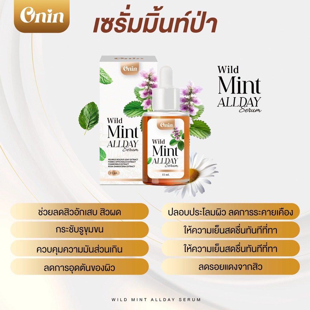 เซรั่มใบมินต์ป่า อรอิน Onin Wild Mint All Day Serum ขนาด 1กล่อง 15กรัม