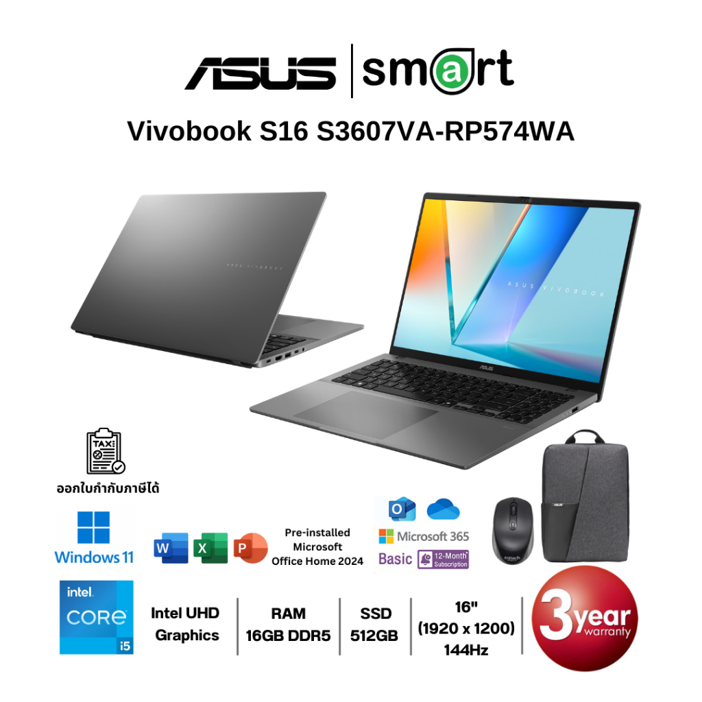 ASUS Vivobook S16 S3607VA-RP574WA i5-13420H/16GB/512GB/Win11+Office2024(Matte Gray)