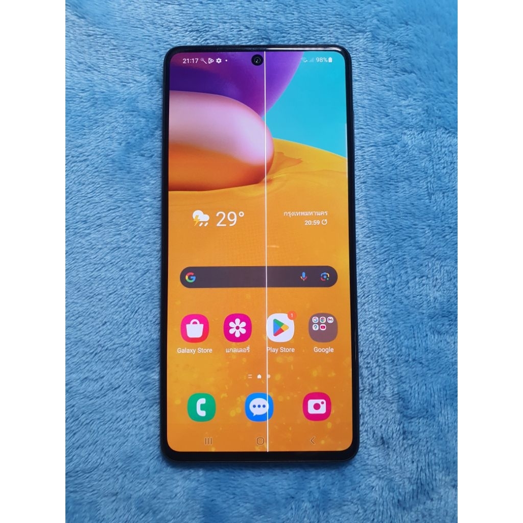 samsung galaxy a71 4Gเครื่องแท้มือสองมีตำหนิ จอแท้มีเส้นตามรูปสแกนนิ้วเสียรีเซ็ตได้