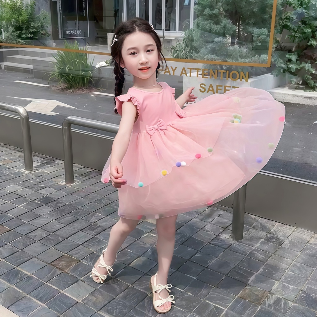 ชุดเดรสเด็กผู้หญิง สไตล์เจ้าหญิง 1-9 ปี กระโปรงความยาวถึงเข่า แขนสั้น/ยาวตามช่วงอายุ