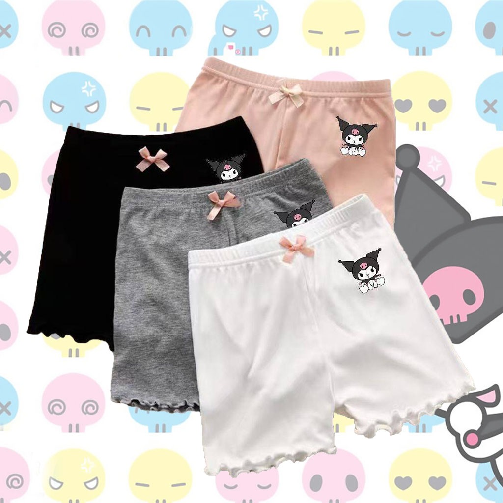 PINKกางเกงเลกกิ้งเด็กผู้หญิง กางเกงกันโป๊ ขาสั้นมีโบว์ตกแต่งด้านหน้า ผ้านิ่มนุ่มใส่สบาย