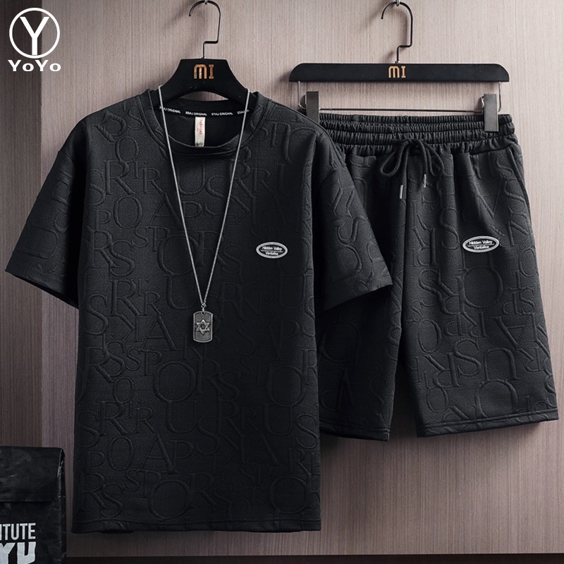 YOYO ชุดแฟชั่นชายเสื้อทีเชิร์ต (แขนสั้น + กางเกงขาสั้น) ชุดกีฬาและชุดพักผ่อน สไตค์ เกาหลี Clothing Man รุ่นW16