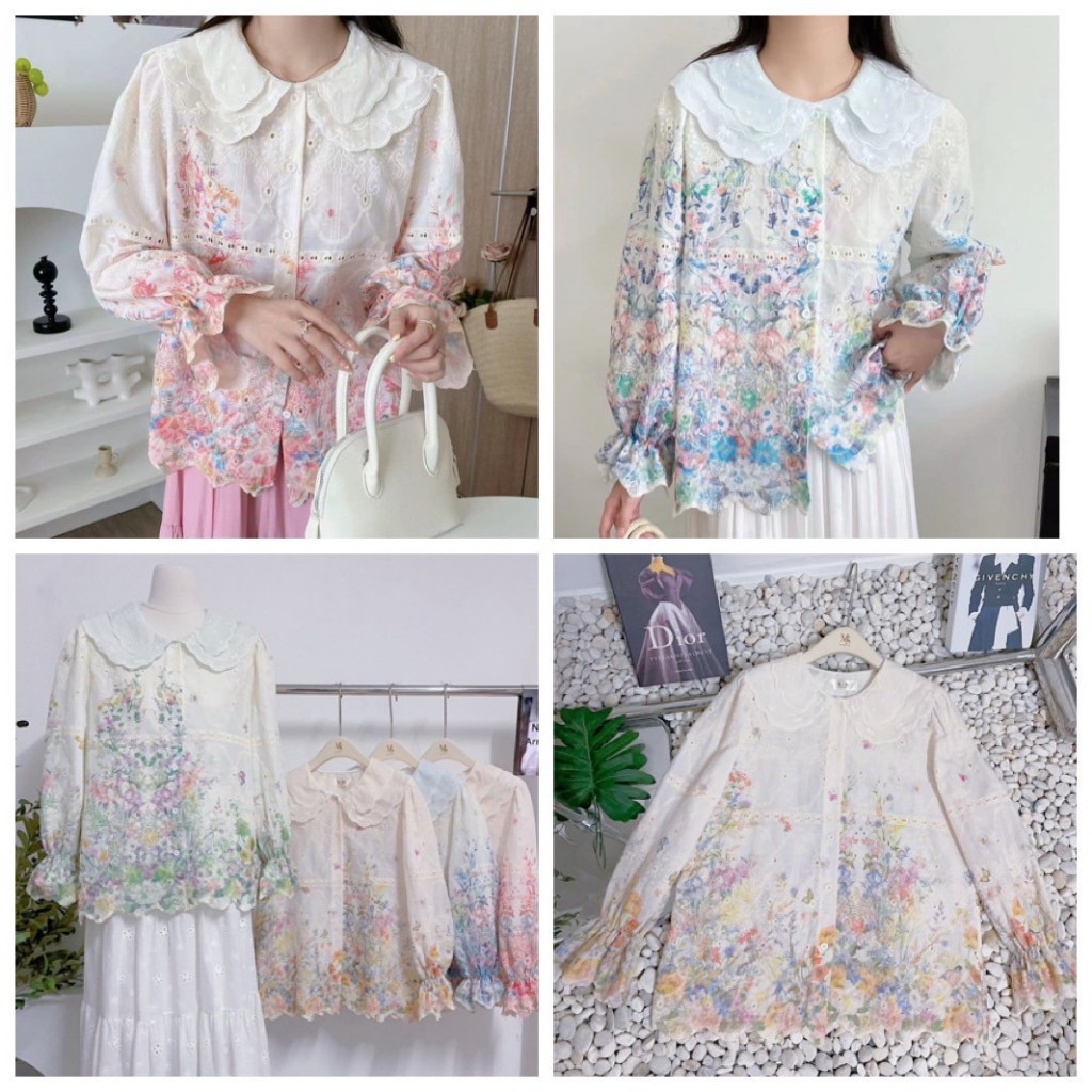 ป้าย My shop เสื้อผ้าคอตตอนปักฉลุลายทั้งตัวแต่งปก 2 ชั้น อก 42 นิ้ว ยาว 25 นิ้ว