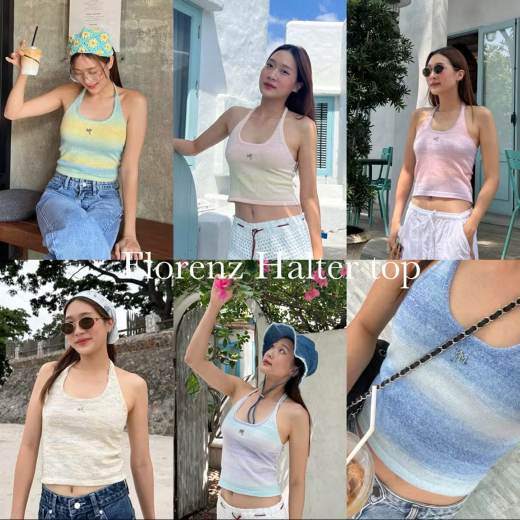 ไหมพรมย้อมสี ไล่สีจะมีความ+-ของสีนะคะ 📌 Florenz Halter top เสื้อคล้องคอไหมพรม