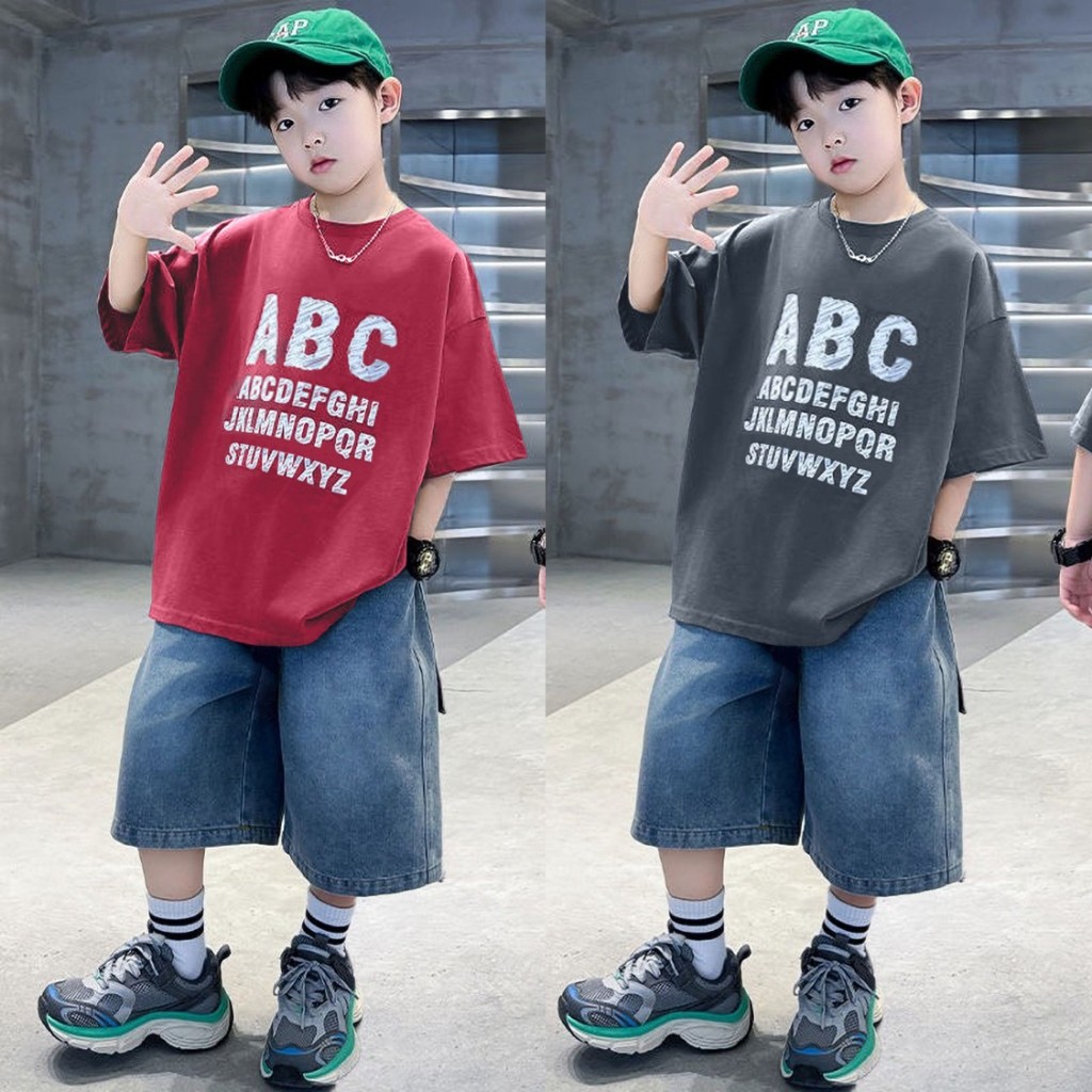 ชุดเด็กชายพร้อมส่ง เสื้อพร้อมกางเกงยีนส์ เซ็ท2ชิ้น เสื้อ+กางเกงยีนส์ ขนาด3-14 ปี มีสีขาว สีเทา สีแดง