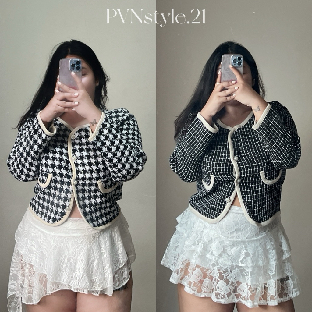 (ไซส์ใหญ่) เสื้อแขนยาวผ้าทวิตกระดุมหน้าใช้งานได้จริง อกหน้าผ้า 46