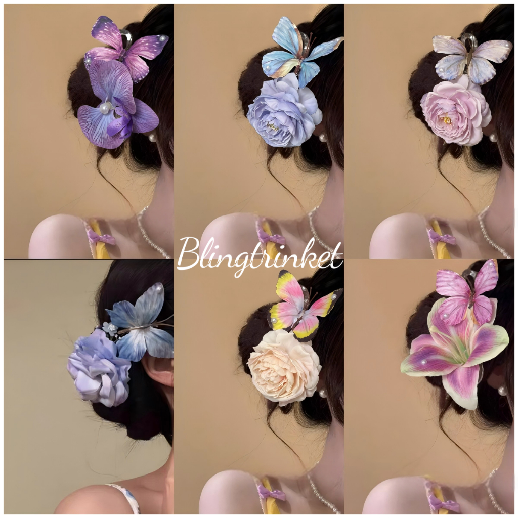 BlingTrinket กิ๊บติดผมลายดอกไม้ พร้อมส่งในไทย กิ๊บโบว์ใหญ่ กิ๊บ Hair accessories ขนาดใหญ่ ดอกไม้ แฟชั่น สำหรับผู้หญิง