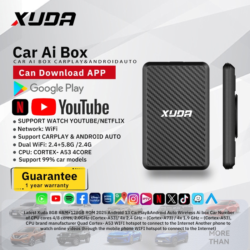 Xuda Android 13 8+128GB Apple Carplay Android auto ไร้สาย Plug and Play wireless carplay adapter